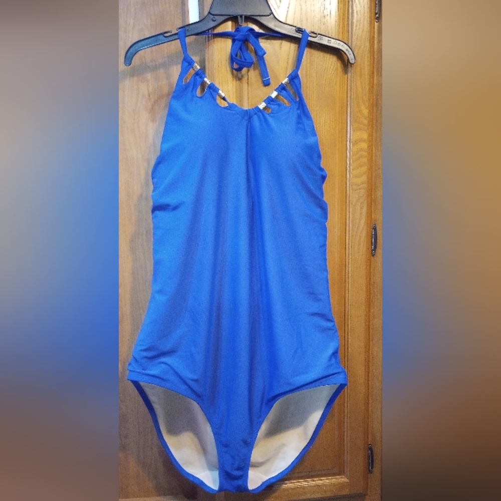 Swimsuit By Cacique One Piece Royal Blue with Gold Accents Size 24